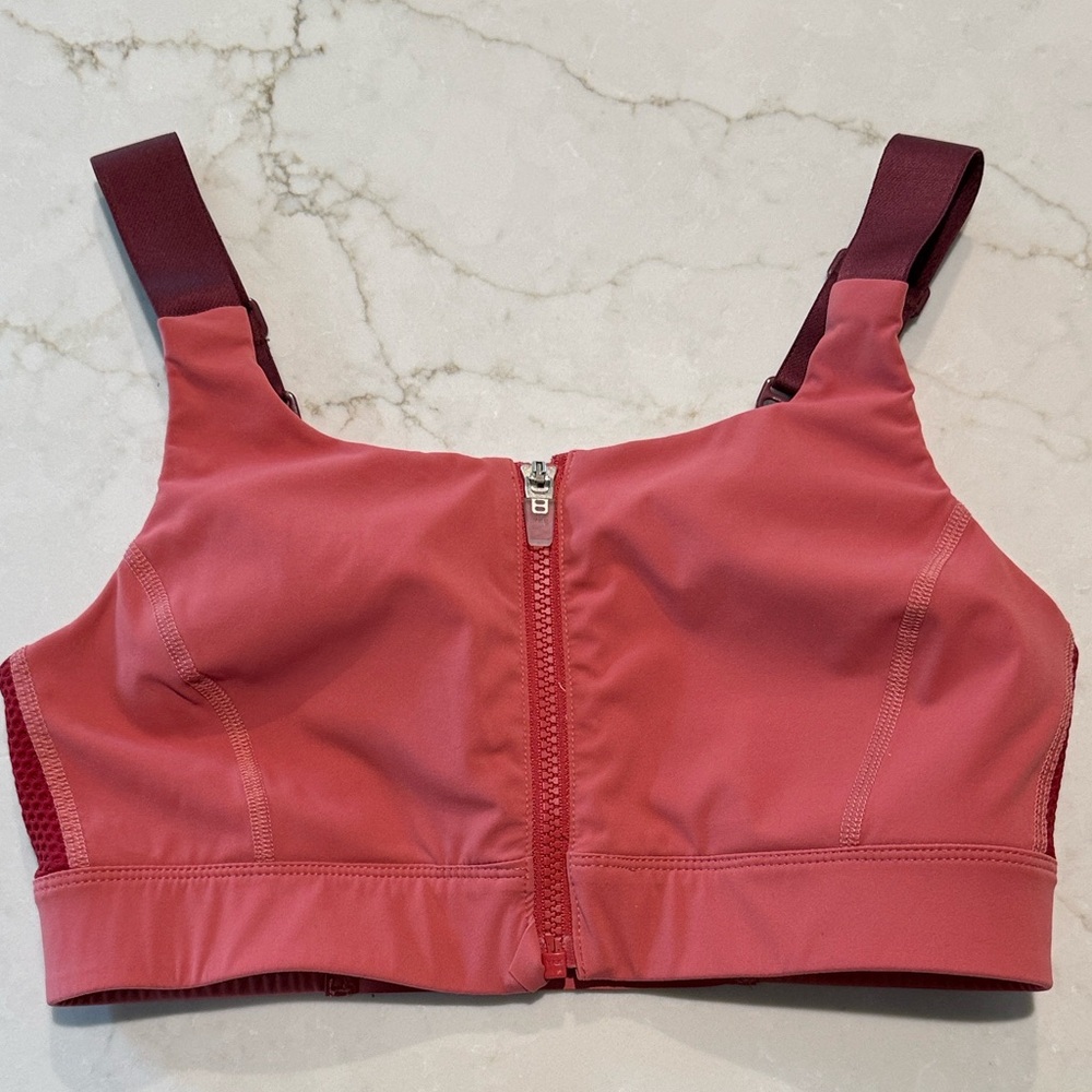 Outdoor Voices Pink Red Front-Zip Sports Bra